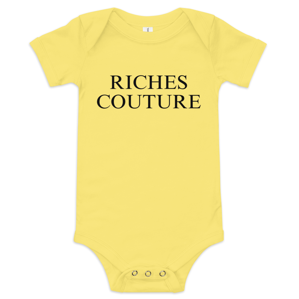 Riches Couture Luxe Baby Onsie in yellow.