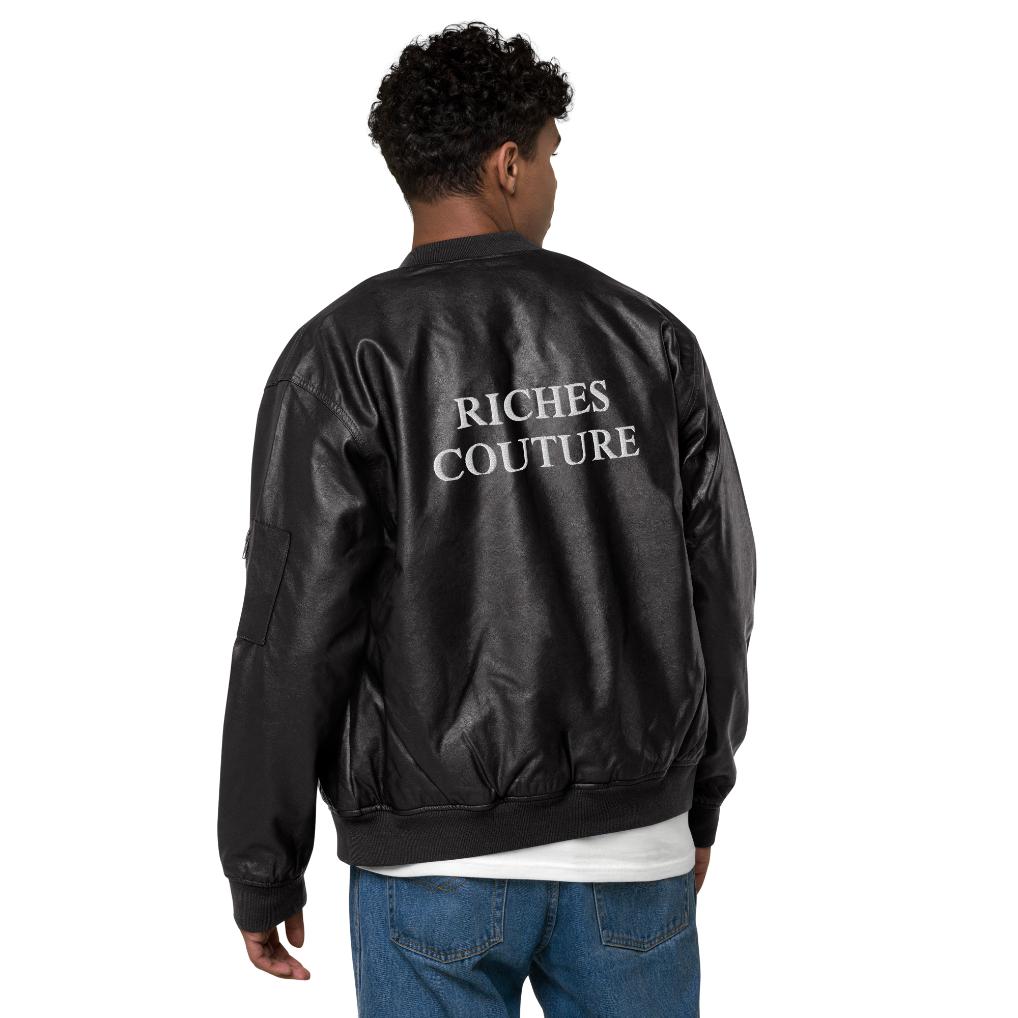 Riches Couture Black Leather Bomber Jacket