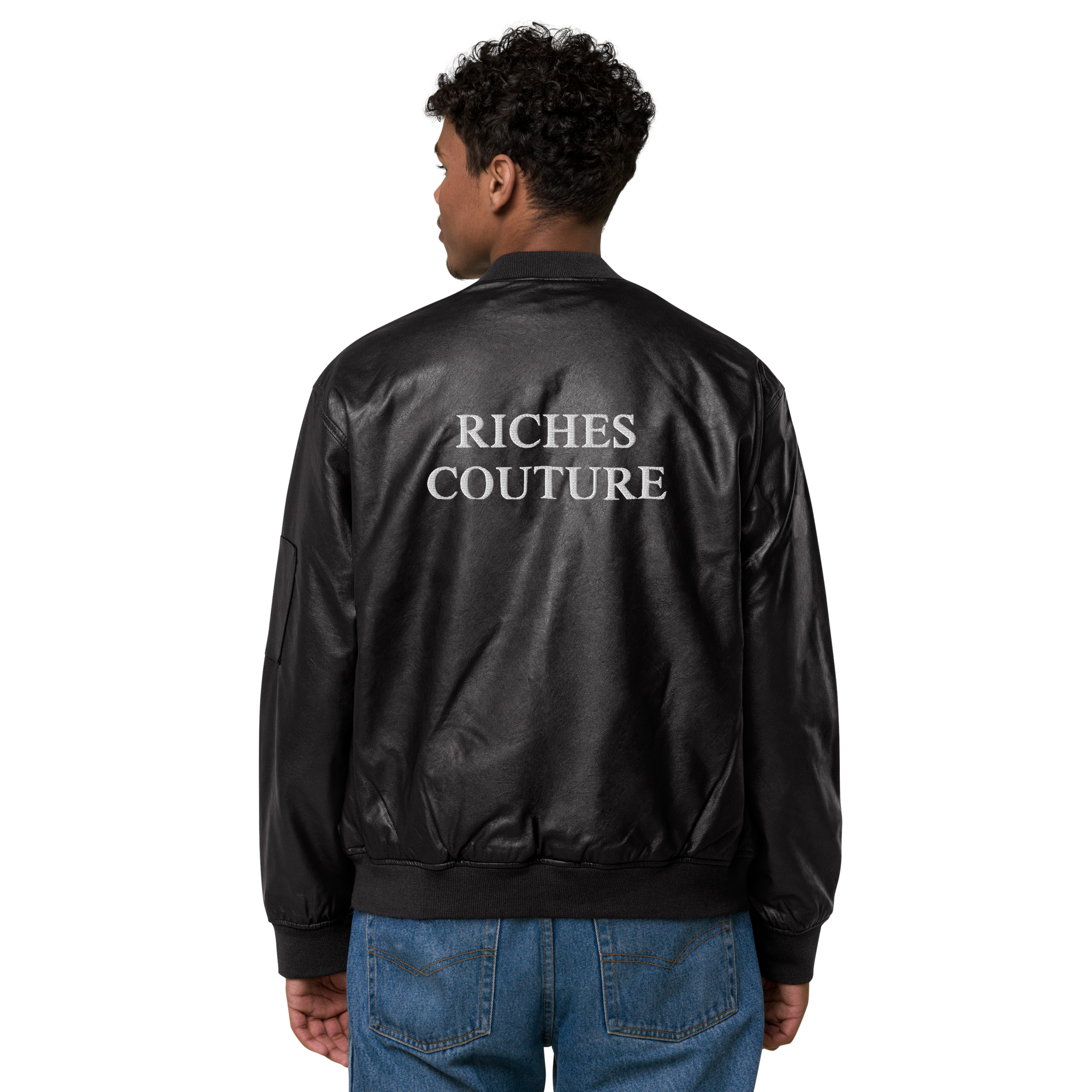 Riches Couture Black Leather Bomber Jacket