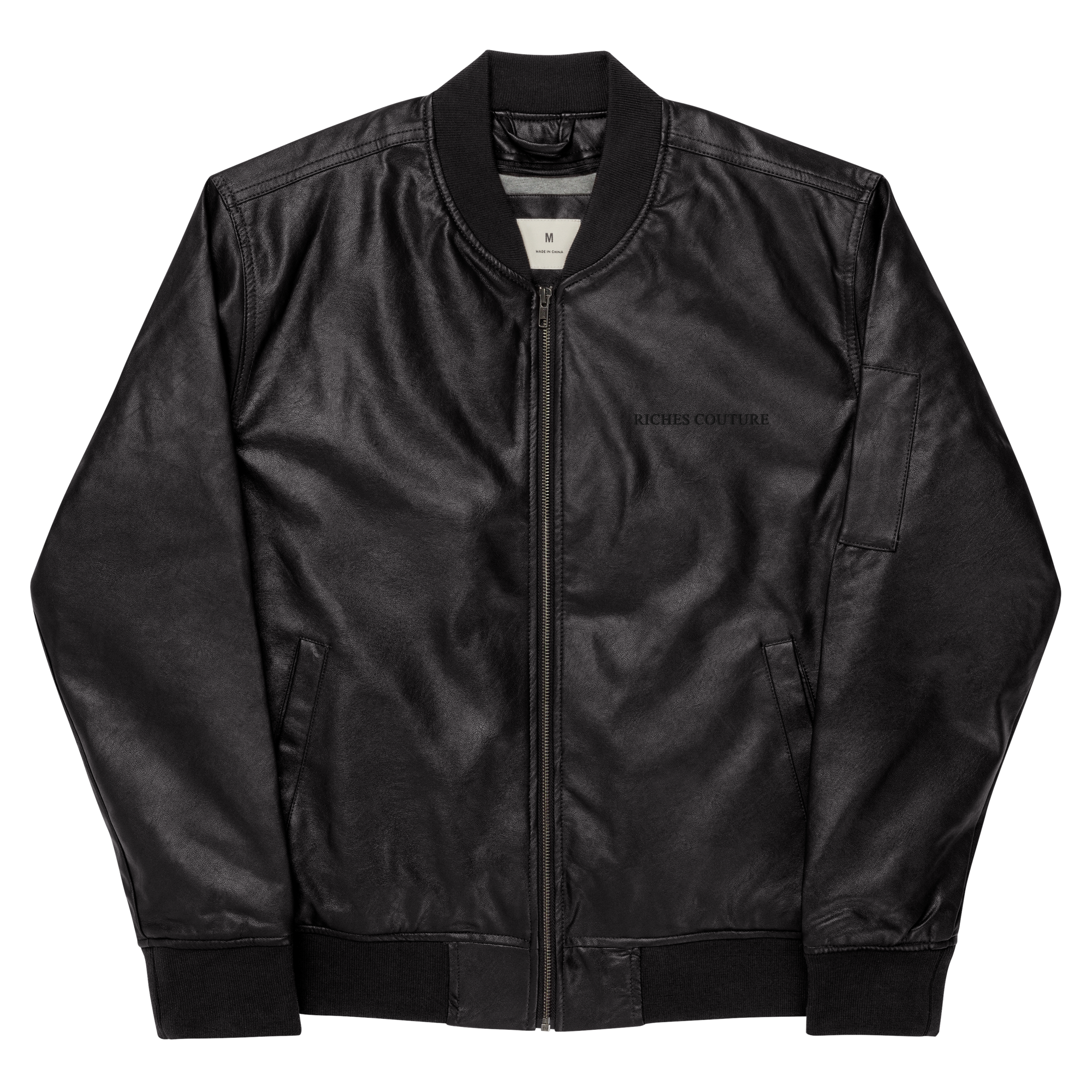Riches Couture Black  Leather Bomber Jacket